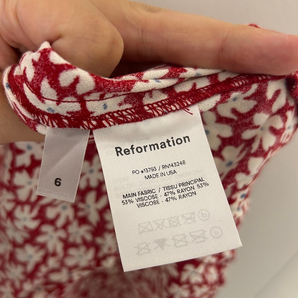 Reformation Dress Women 6 Red Floral Criss-Cross Strap Summer vacation sunny - Picture 4 of 8